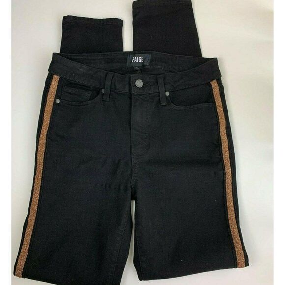 Paige Hoxton Ankle Jeans 27 Black Shadow Gold - Picture 4 of 8
